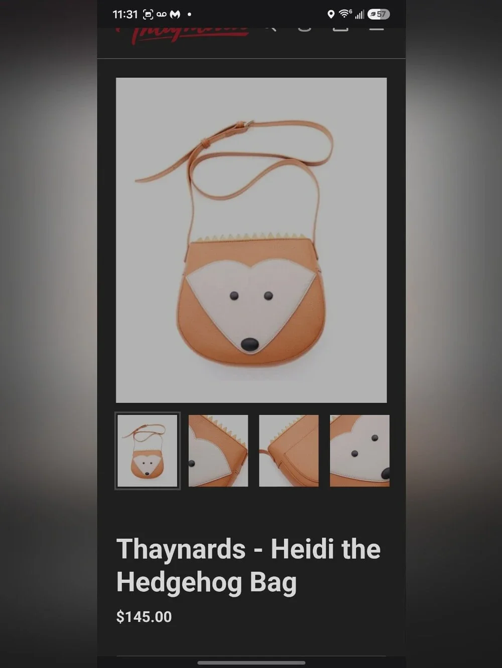 New With Tags Thaynards Heidi Hedgehog Crossbody Bag Retail $145